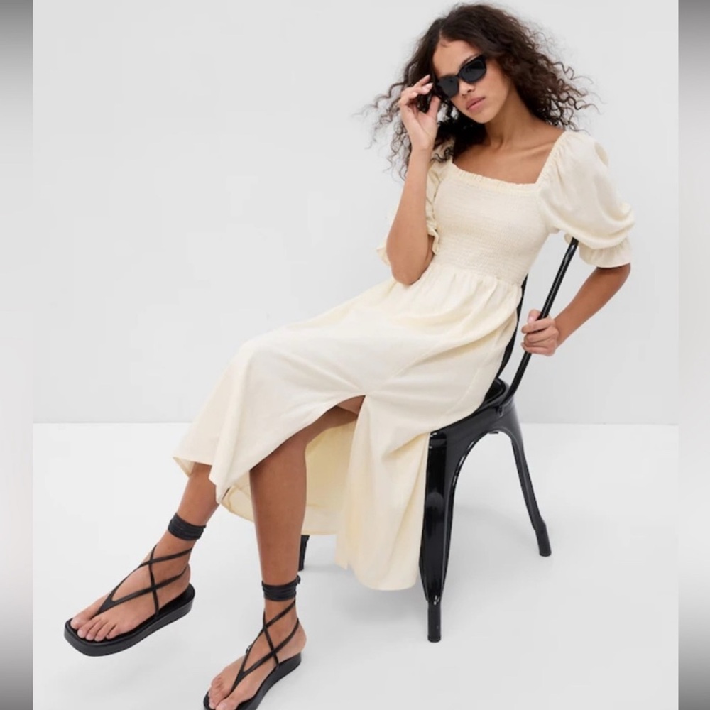 Gap Linen-Blend Cream Midi Dress